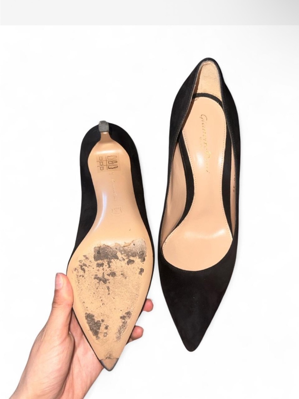 GIANVITO 70 Black suede pointed toe pumps #heels #suede - Picture 5 of 5